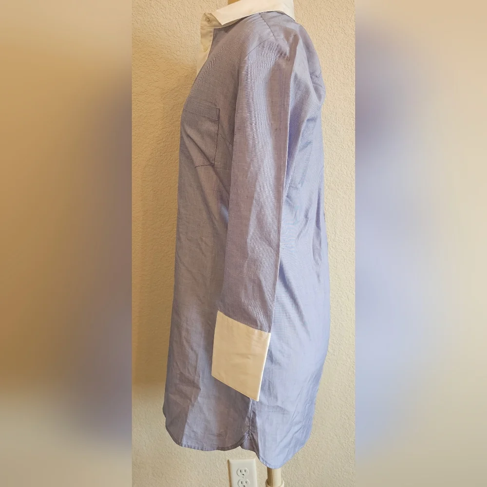 J. Crew Blue and White Collared Midi Shirt Dress